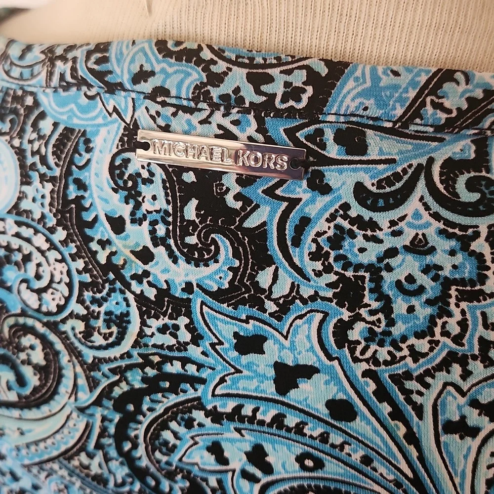 NWT Michael Kors Long Sleeve Blue Paisley Shift Dress Medium - Picture 5 of 8